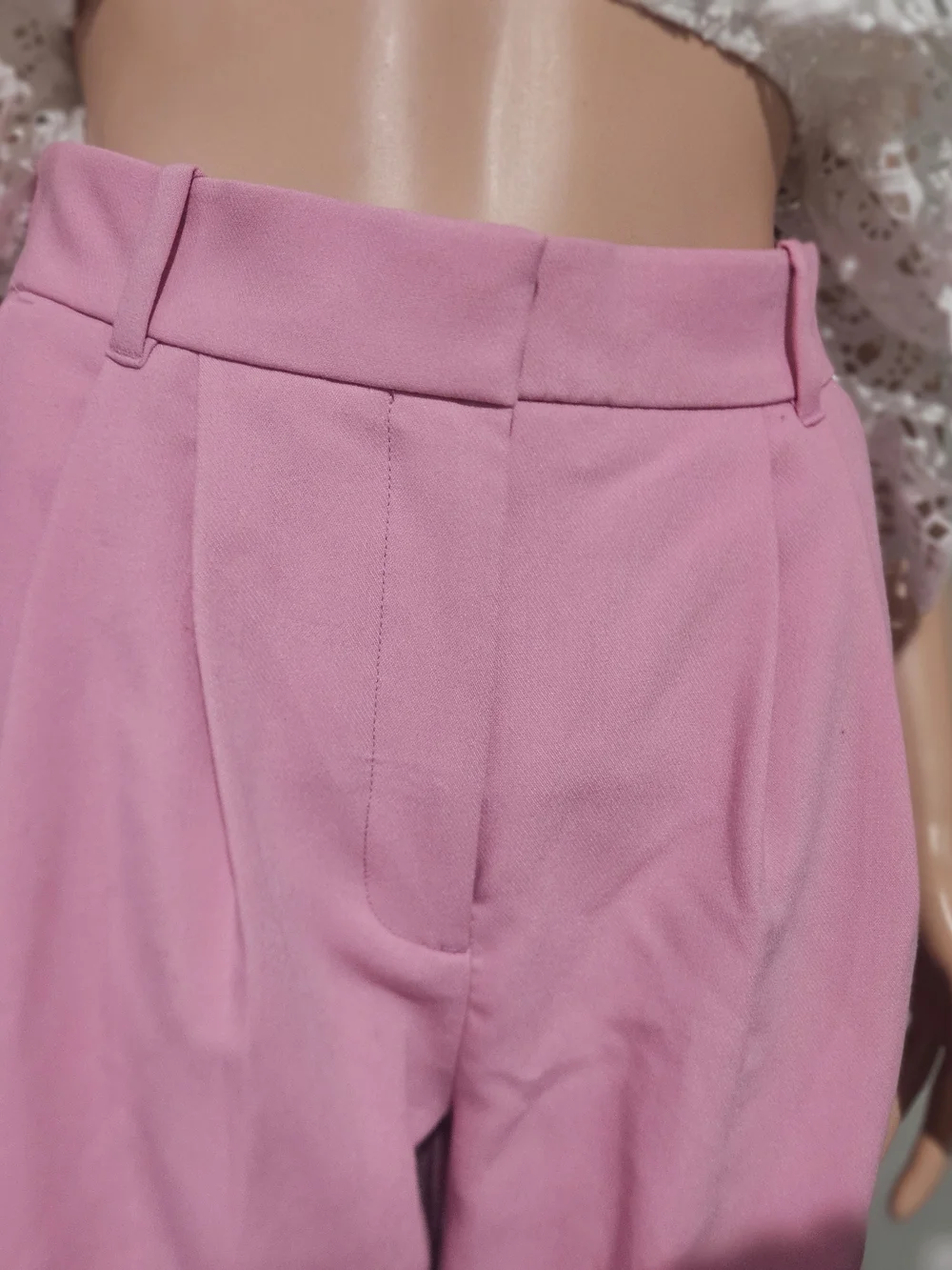 Abercrombie Sloane Pink Wide Leg Trousers High Rise Tailored Pants 27/4 Short - Picture 11 of 16